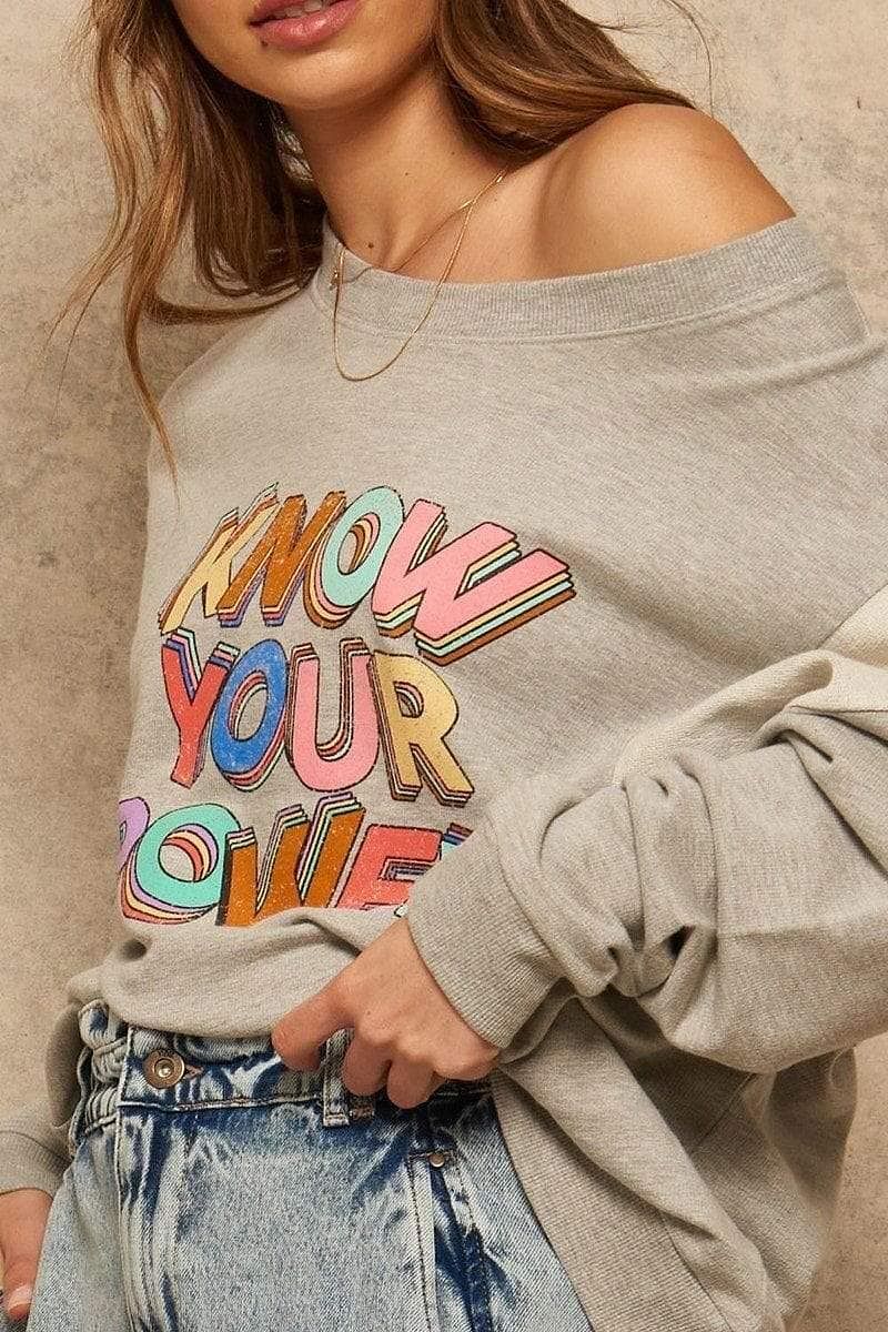 Long Sleeve Know Your Power Graphic Printed Sweatshirt - Shopping Therapy, LLC Sweatshirt