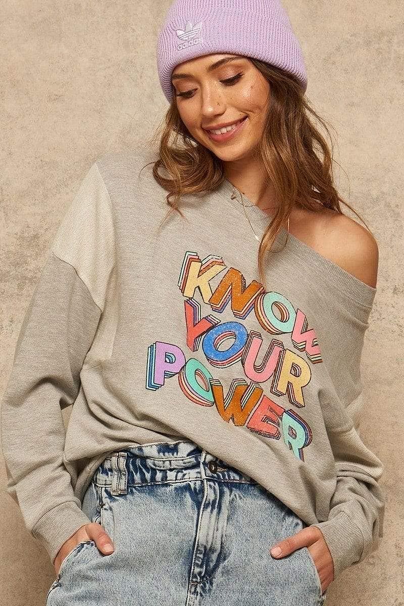Long Sleeve Know Your Power Graphic Printed Sweatshirt - Shopping Therapy, LLC Sweatshirt