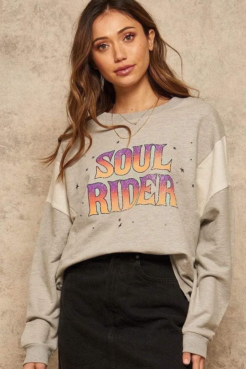 Long Sleeve Soul Rider Graphic Printed Sweatshirt - Shopping Therapy S Sweatshirt