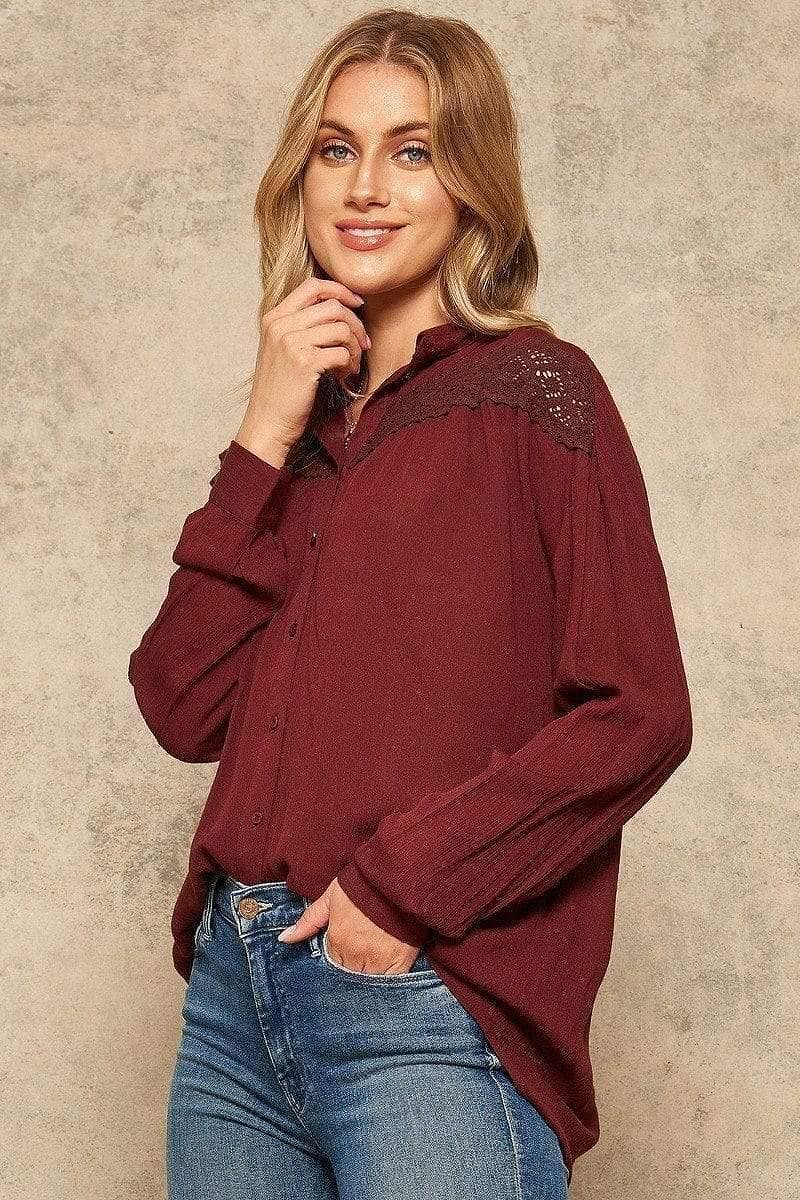 Maroon Long Sleeve Button Down Shirt - Shopping Therapy, LLC Shirt