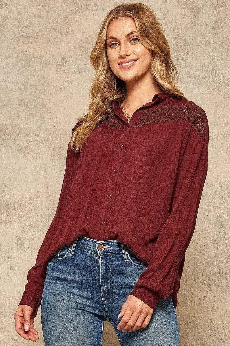 Maroon Long Sleeve Button Down Shirt - Shopping Therapy Shirt