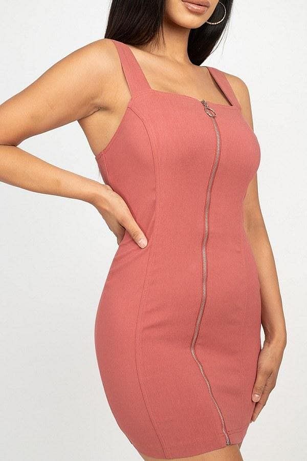 Marsala Sleeveless Mini Dress With Front Zipper - Shopping Therapy, LLC Dress