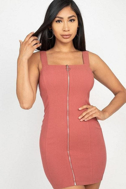 Marsala Sleeveless Mini Dress With Front Zipper - Shopping Therapy, LLC Dress