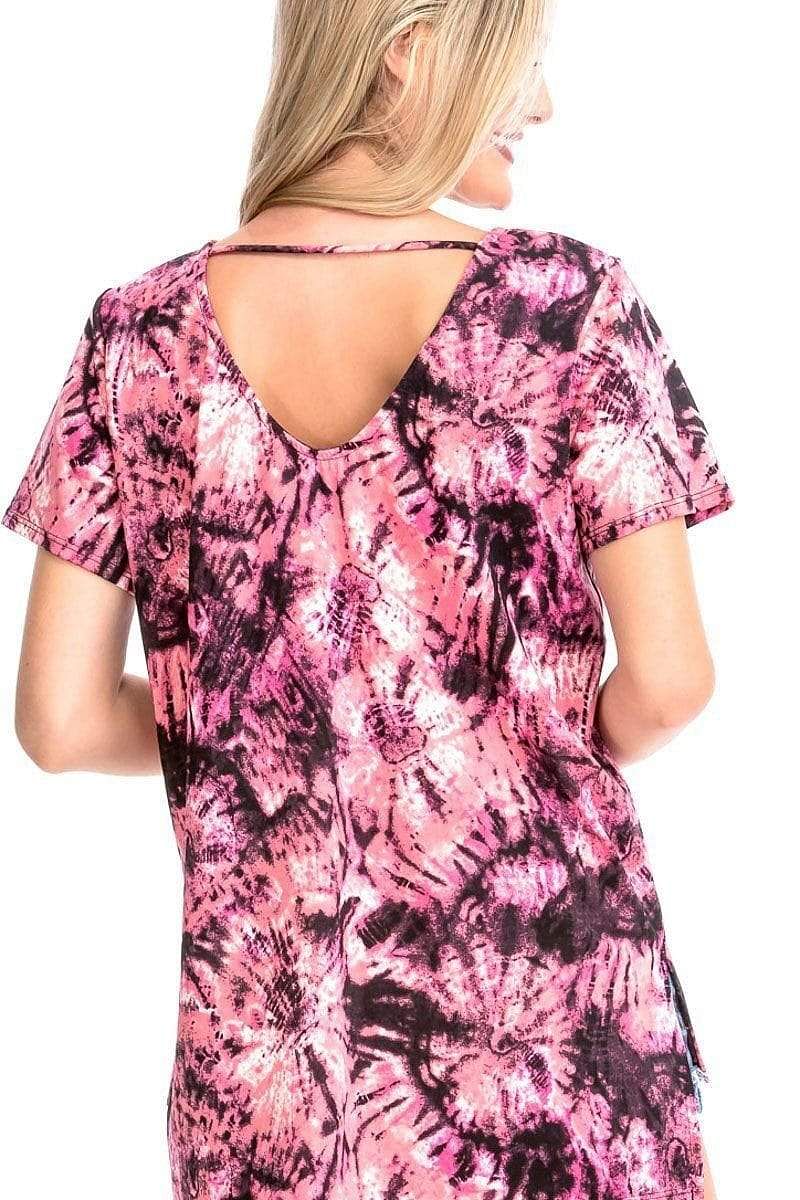 Mauve Tie Dye Short Sleeve With Front Criss-Cross Straps - Shopping Therapy, LLC Top
