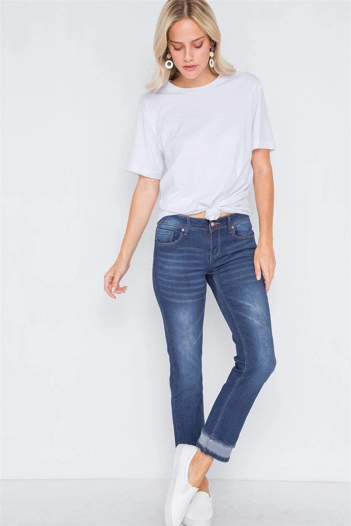 Medium Blue Mid-Rise Denim Jeans - Shopping Therapy, LLC jeans