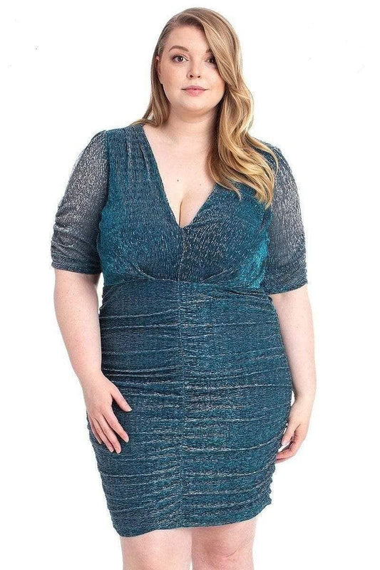 Midnight Blue Plus Size 3/4 Sleeve Mini Dress - Shopping Therapy, LLC Dress