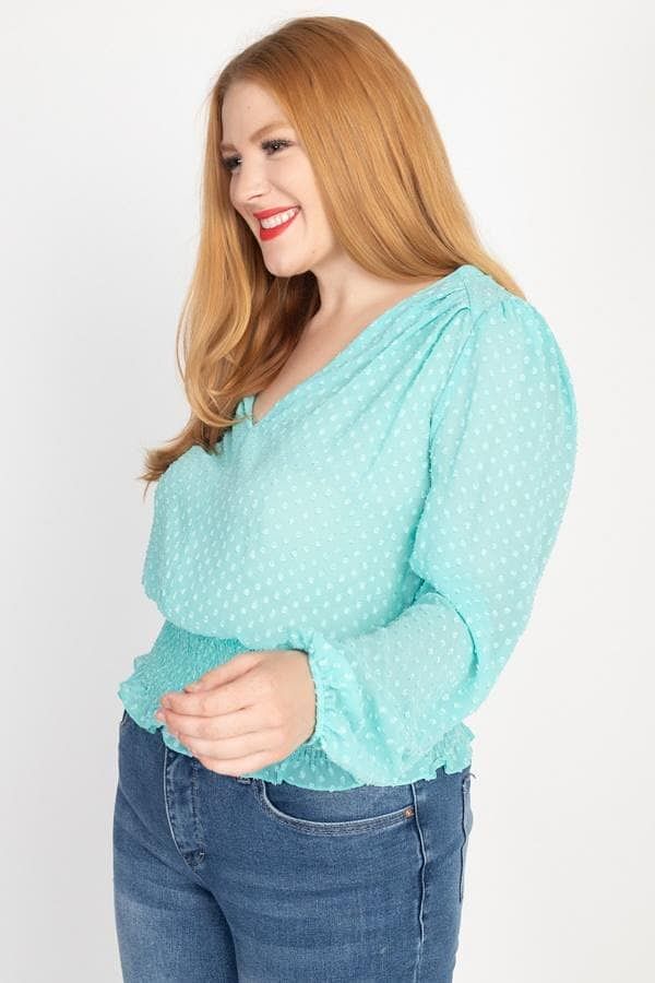 Mint Plus Size Long Sleeve Polka Dot Top - Shopping Therapy 2XL Shirts & Tops