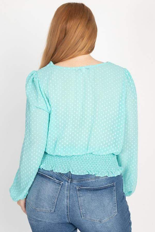 Mint Plus Size Long Sleeve Polka Dot Top - Shopping Therapy Shirts & Tops