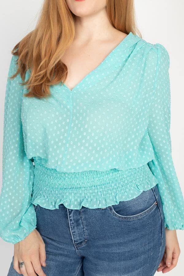 Mint Plus Size Long Sleeve Polka Dot Top - Shopping Therapy 3XL Shirts & Tops