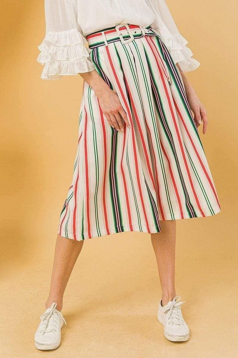 Multi-Color Striped Midi Skirt - Shopping Therapy S Skirt
