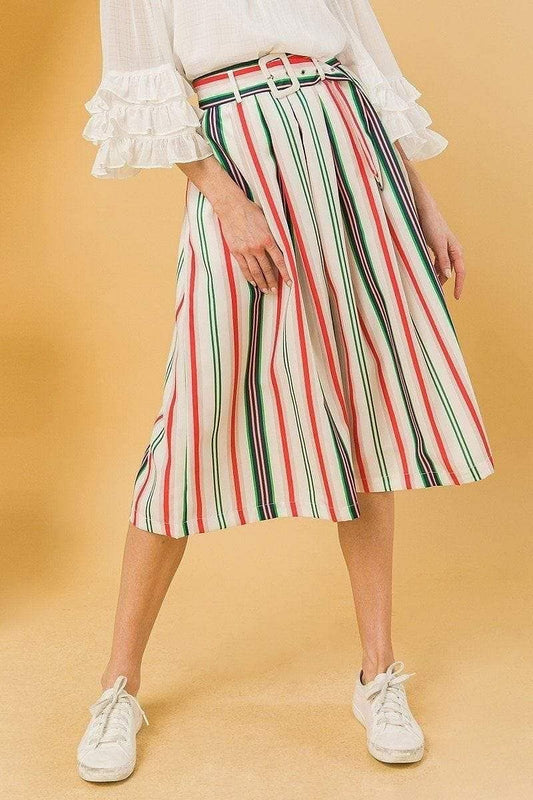 Multi-Color Striped Midi Skirt - Shopping Therapy, LLC Skirt