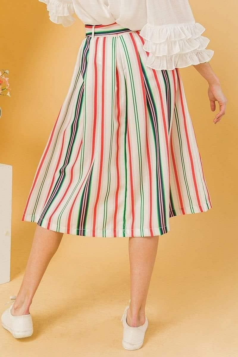 Multi-Color Striped Midi Skirt - Shopping Therapy L Skirt
