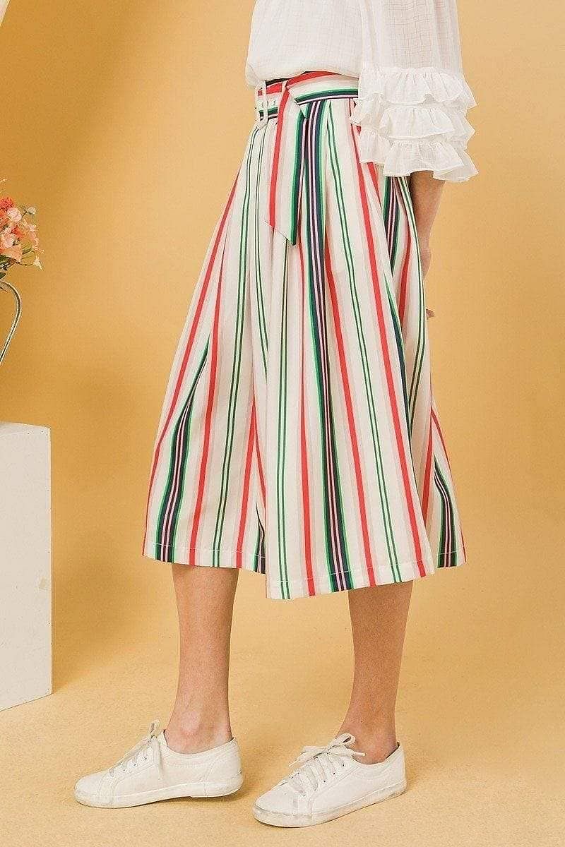Multi-Color Striped Midi Skirt - Shopping Therapy M Skirt