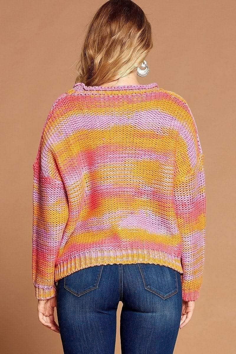 Multicolor Long Sleeve Striped Sweater - Shopping Therapy, LLC Sweater