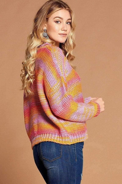 Multicolor Long Sleeve Striped Sweater - Shopping Therapy, LLC Sweater