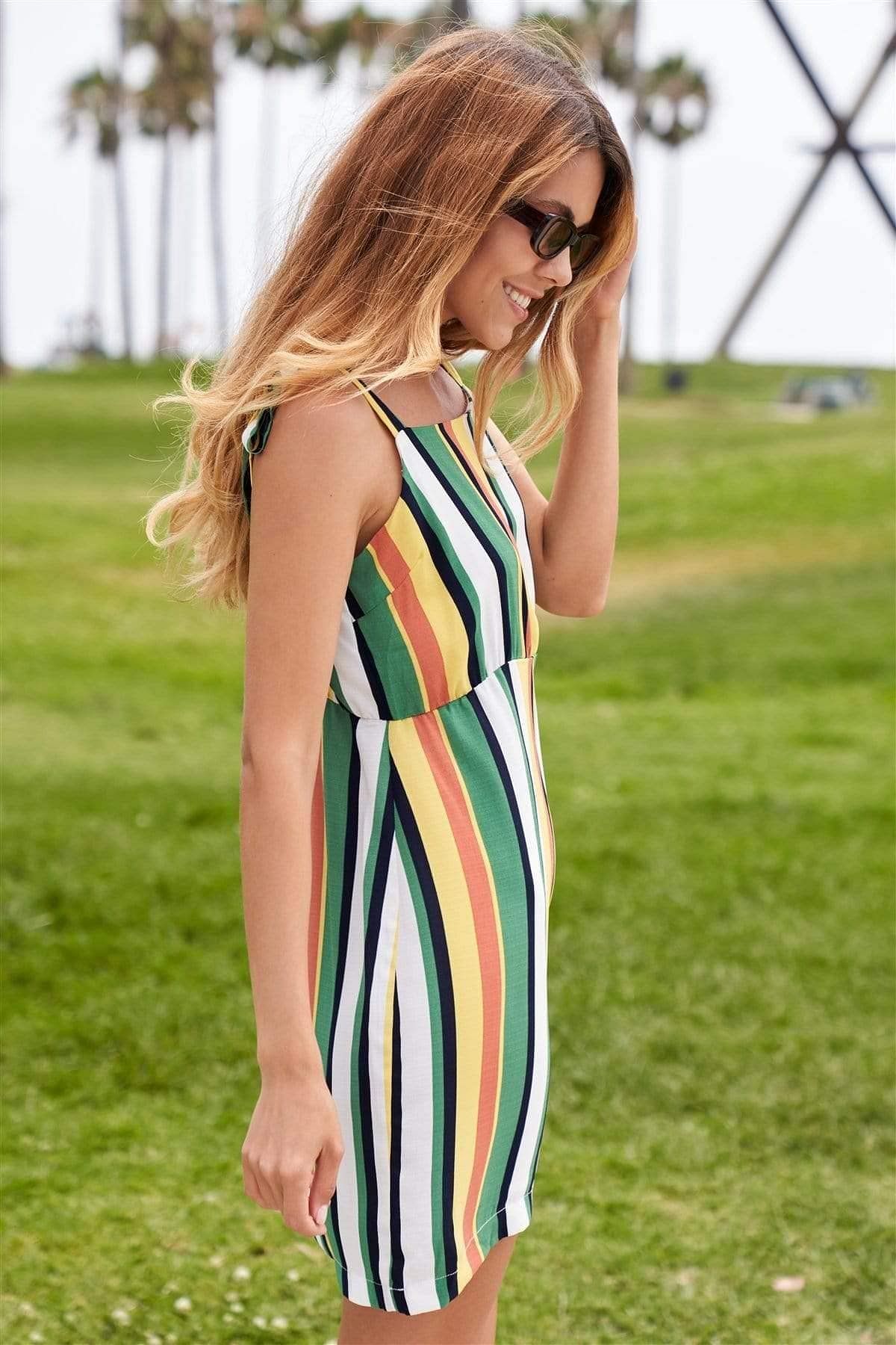 Multicolor Sleeveless Stripe Mini Dress - Shopping Therapy, LLC Dress