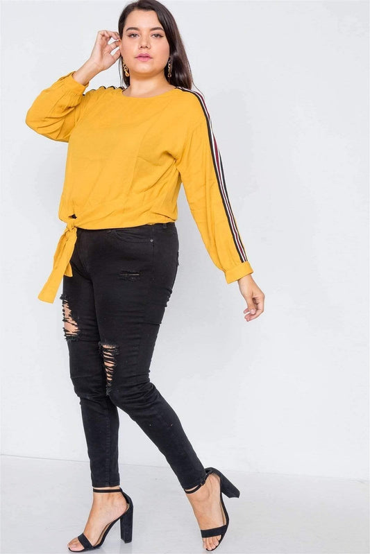 Mustard Plus Size Long Sleeve Stripe Top - Shopping Therapy, LLC Sweatshirt