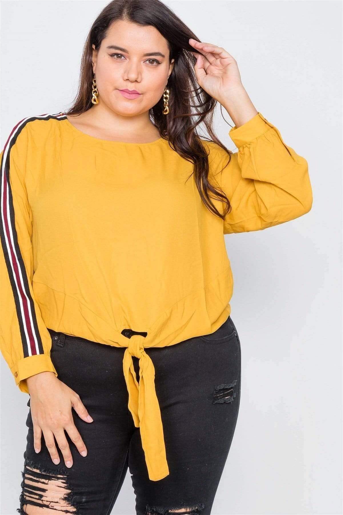 Mustard Plus Size Long Sleeve Stripe Top - Shopping Therapy 2XL Sweatshirt