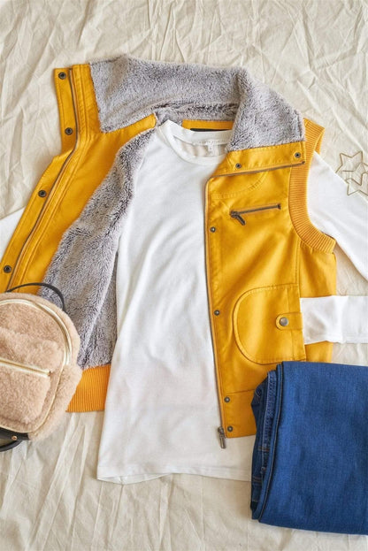 Mustard Vegan Leather Moto Vest - Shopping Therapy, LLC vest