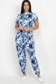 Navy Short Sleeve Tie-Dye Top And Pants Set