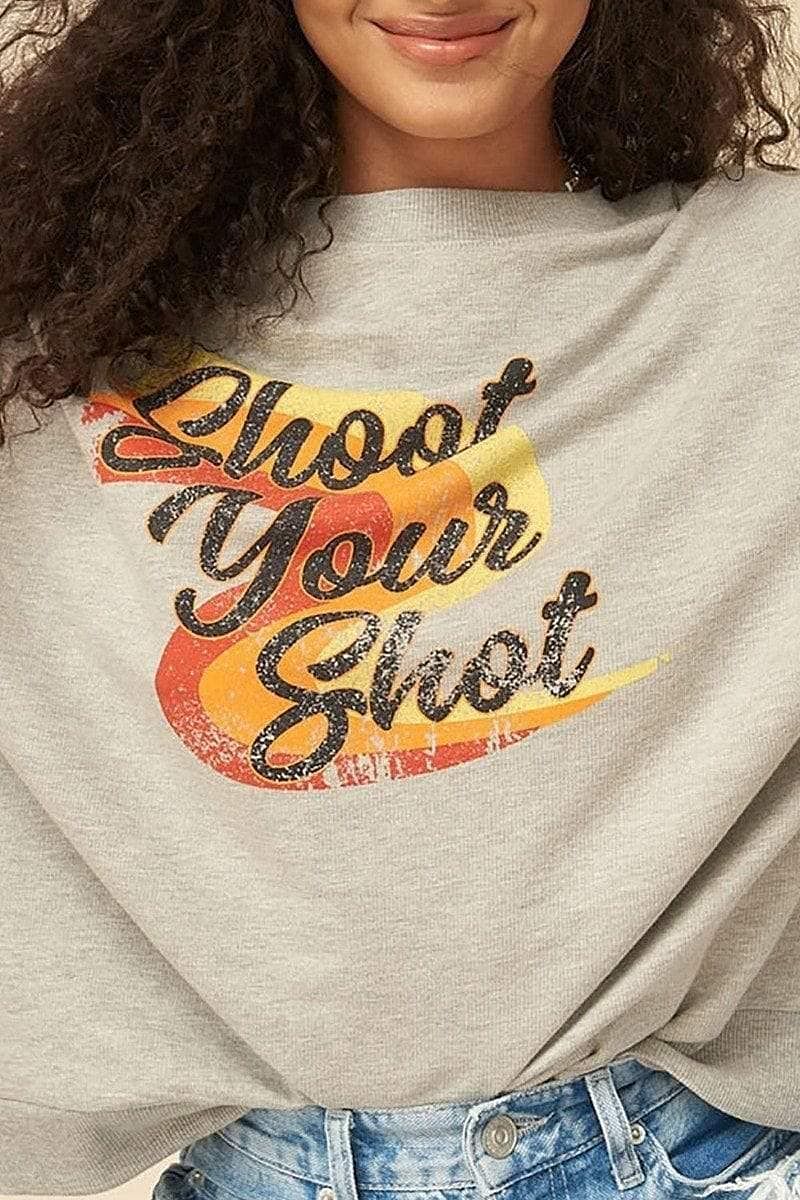 Oatmeal Long Sleeve Shoot Your Shot Graphic Printed Sweatshirt - Shopping Therapy Sweatshirt