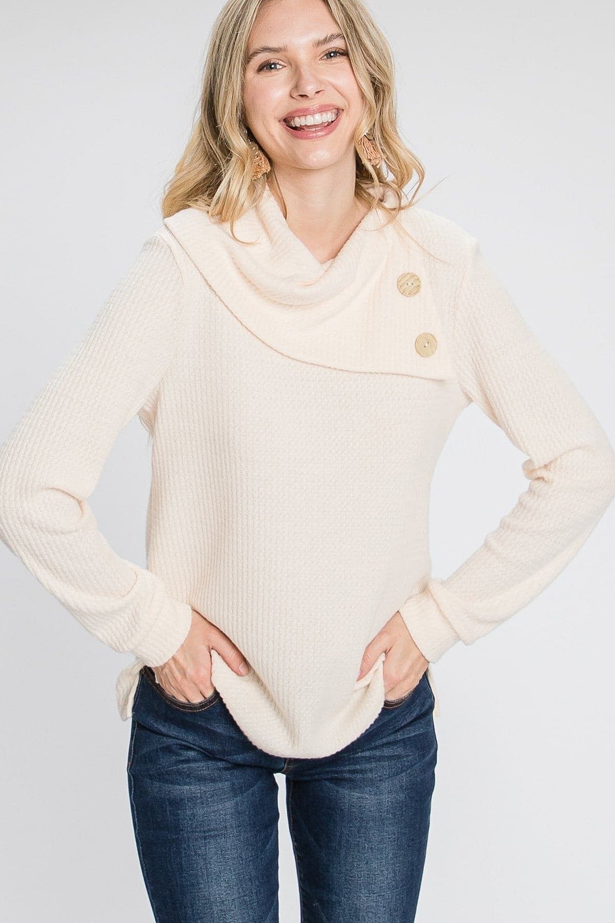Off White Long Sleeve Rib Knitted Sweater - Shopping Therapy, LLC Cardigan