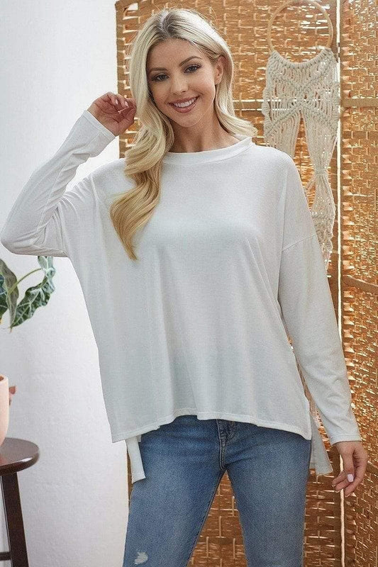 Off White-Long Sleeve Top With Criss Cross Open Back - Shopping Therapy, LLC Tops