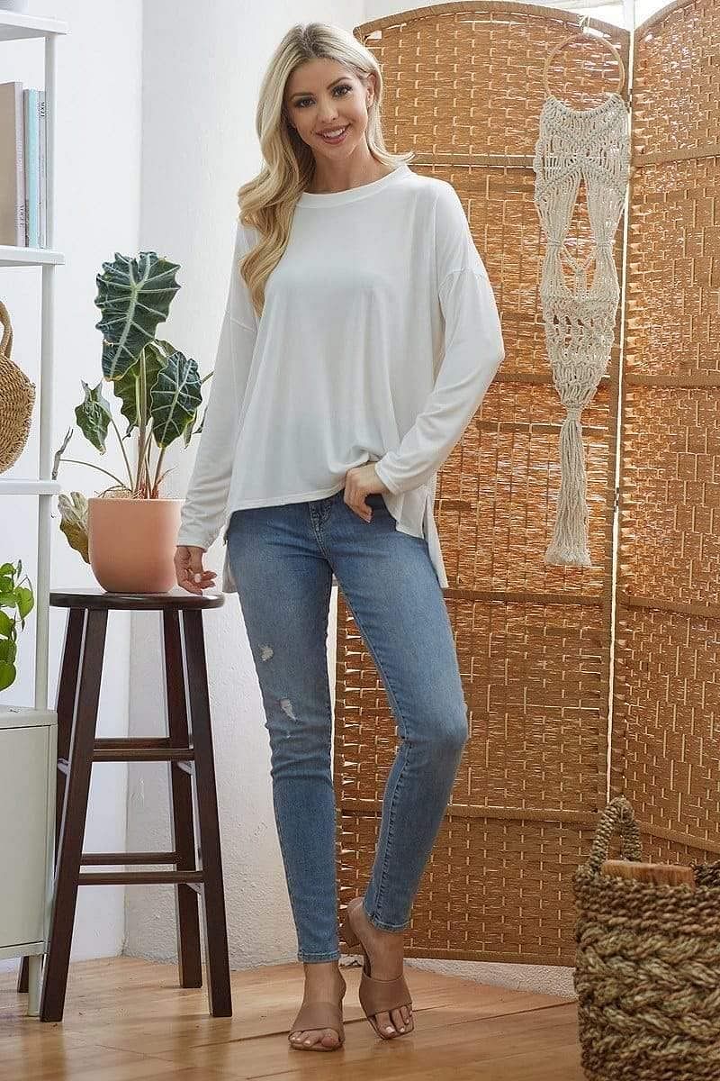 Off White-Long Sleeve Top With Criss Cross Open Back - Shopping Therapy Tops