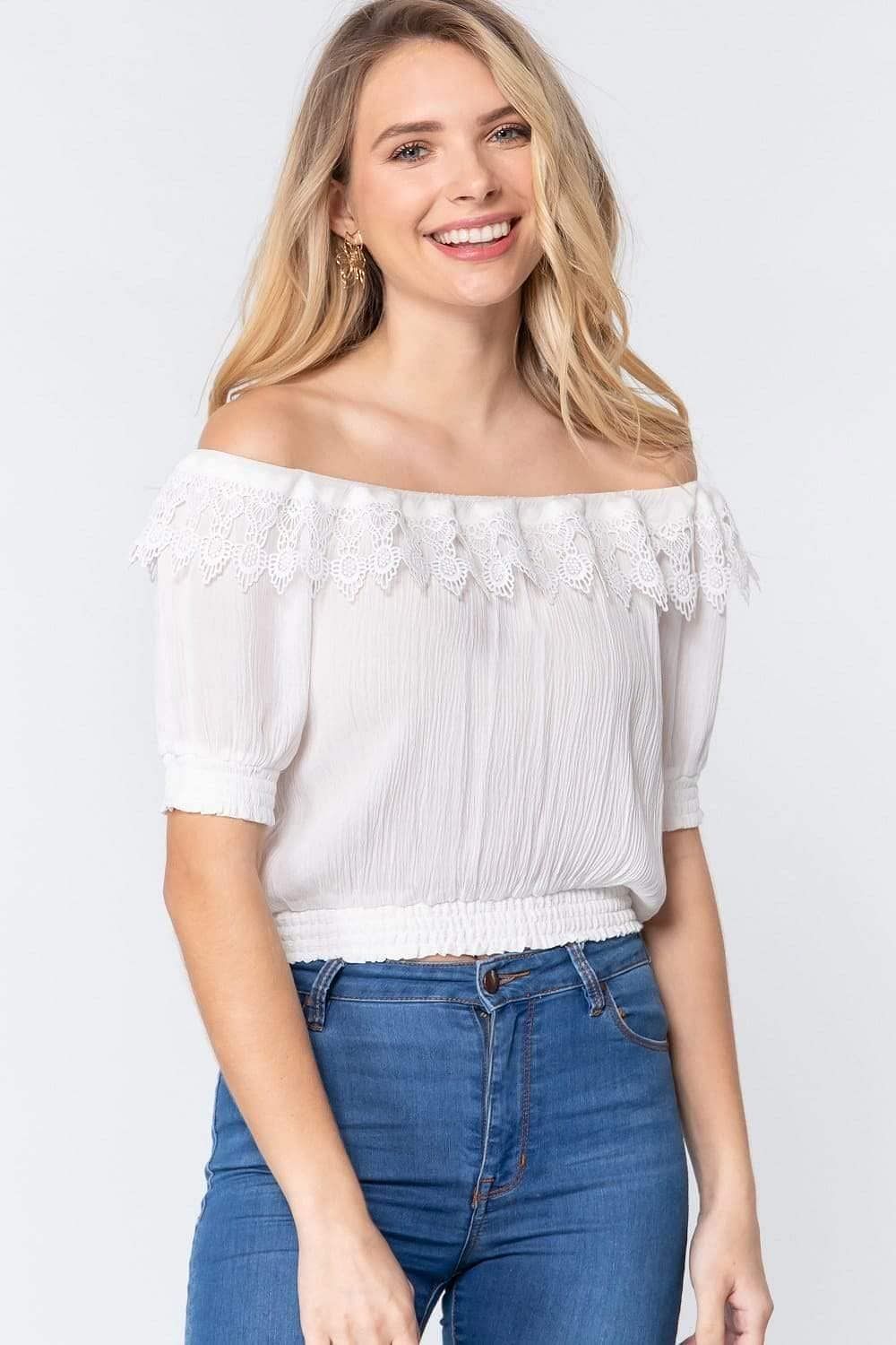 Off-White Off-The-Shoulder Ruffle Top - Shopping Therapy S Top