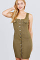 Olive Sleeveless Mini Dress With Front Buttons