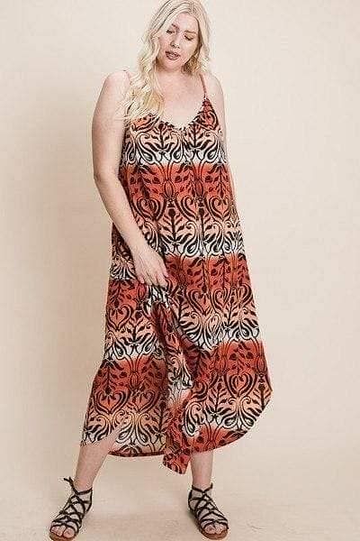 Orange Plus Size Ombre Damask Print Maxi Dress - Shopping Therapy, LLC 