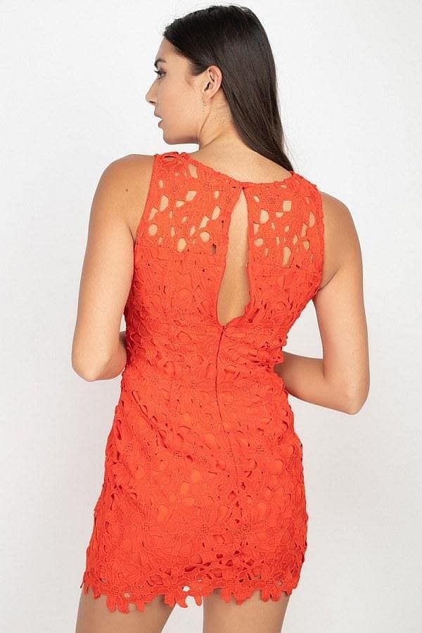 Orange Sleeveless Embroidered Bodycon Dress - Shopping Therapy S Dress