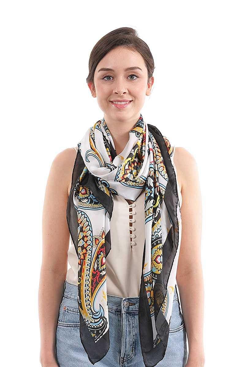 Paisley Pattern Neck Scarf - Shopping Therapy Black Scarf
