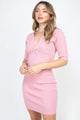 Pink 3/4 Sleeve Knit Mini Dress