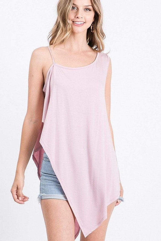 Pink Asymmetric Spaghetti Strap Knit Top - Shopping Therapy, LLC Shirts & Tops