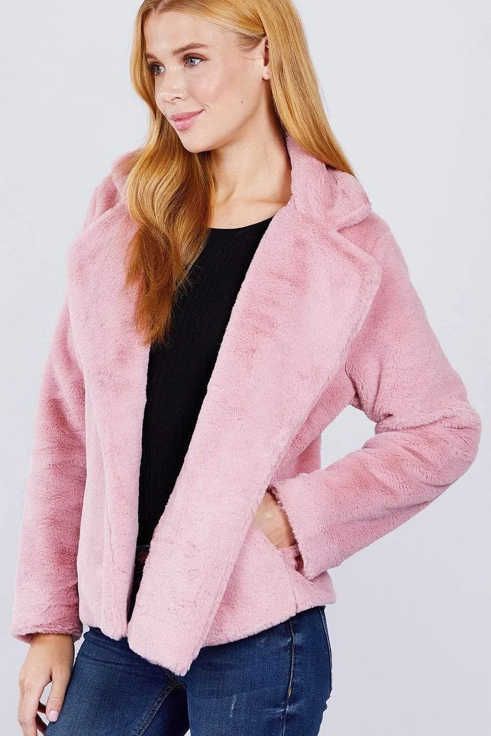 Pink Long Sleeve Faux Fur Jacket - Shopping Therapy, LLC jackets
