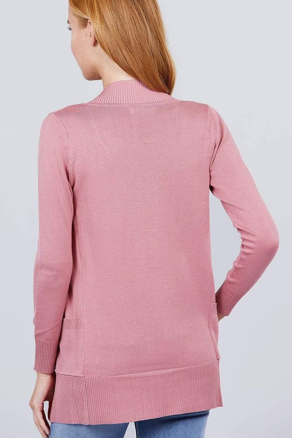 Pink Long Sleeve Open Front Rib Knit Cardigan - Shopping Therapy, LLC Cardigan