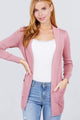 Pink Long Sleeve Open Front Rib Knit Cardigan