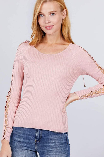 Pink Long Sleeve Scoop Neck Top - Shopping Therapy, LLC Top