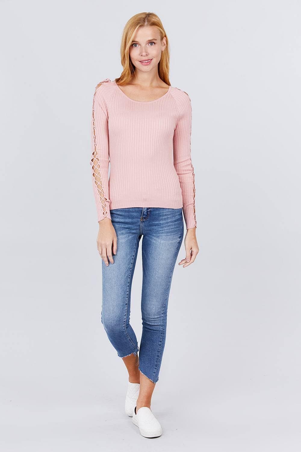 Pink Long Sleeve Scoop Neck Top - Shopping Therapy, LLC Top