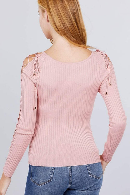 Pink Long Sleeve Scoop Neck Top - Shopping Therapy, LLC Top