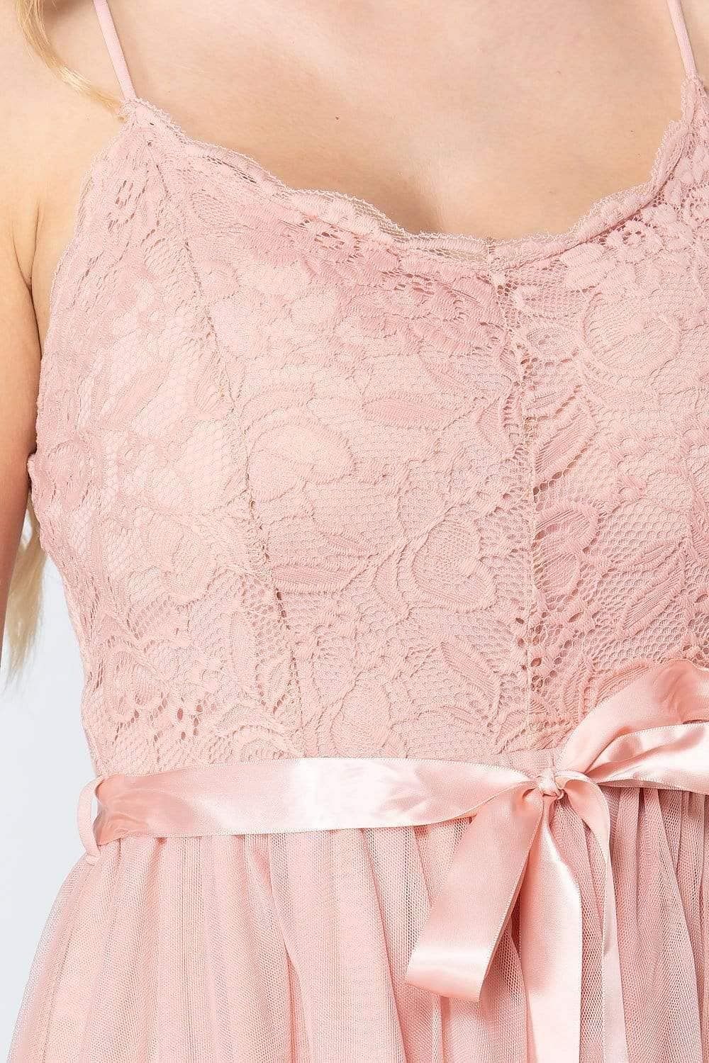 Pink Spaghetti Strap Cami Lace Mini Dress - Shopping Therapy M Apparel & Accessories