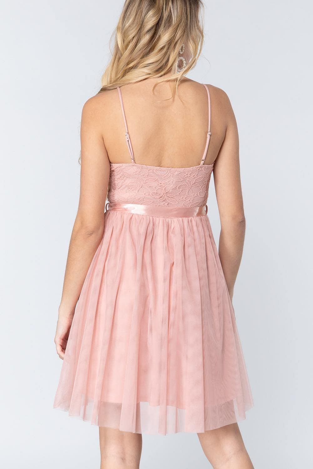 Pink Spaghetti Strap Cami Lace Mini Dress - Shopping Therapy Apparel & Accessories
