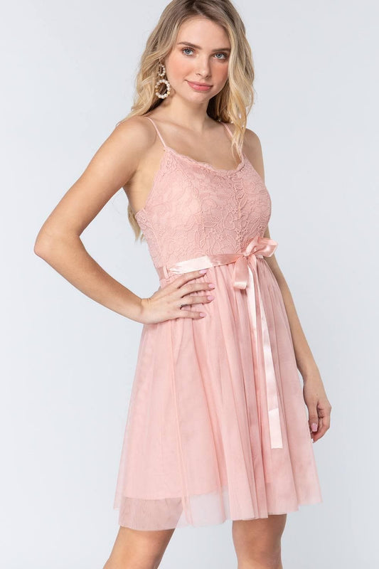 Pink Lace Mini Dress - Shopping Therapy, LLC Apparel & Accessories