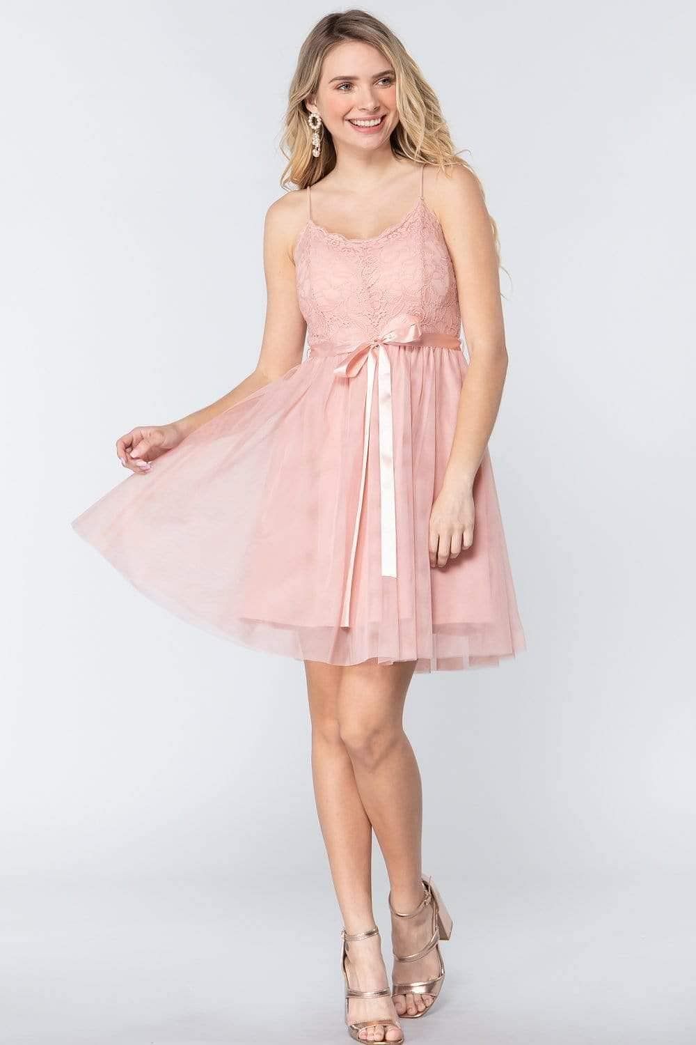 Pink Spaghetti Strap Cami Lace Mini Dress - Shopping Therapy S Apparel & Accessories