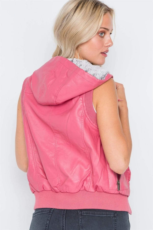 Pink Vegan Leather Shirred Vest - Shopping Therapy, LLC vest
