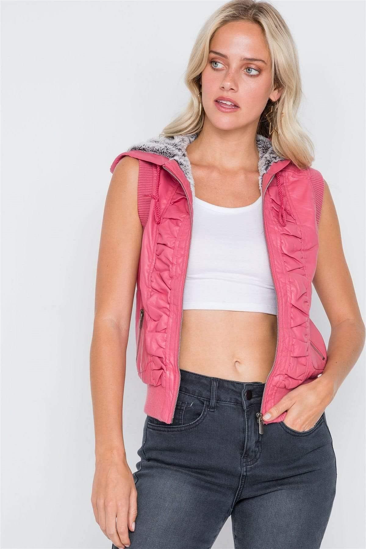 Pink Vegan Leather Shirred Vest - Shopping Therapy S vest