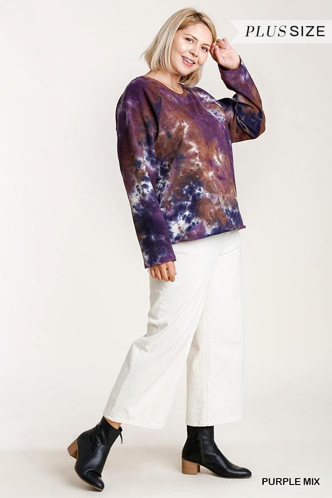 Purple Long Sleeve Plus Size Tie-Dye Top - Shopping Therapy, LLC Sweatshirt