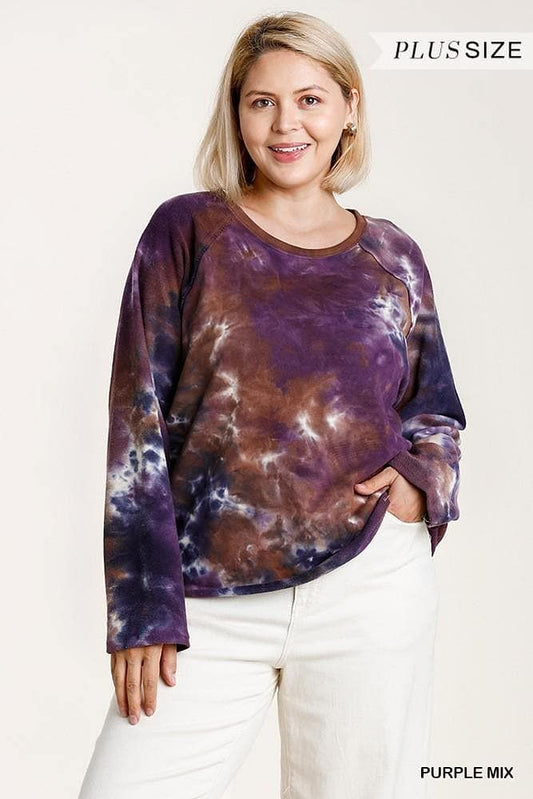 Purple Long Sleeve Plus Size Tie-Dye Top - Shopping Therapy XL Sweatshirt