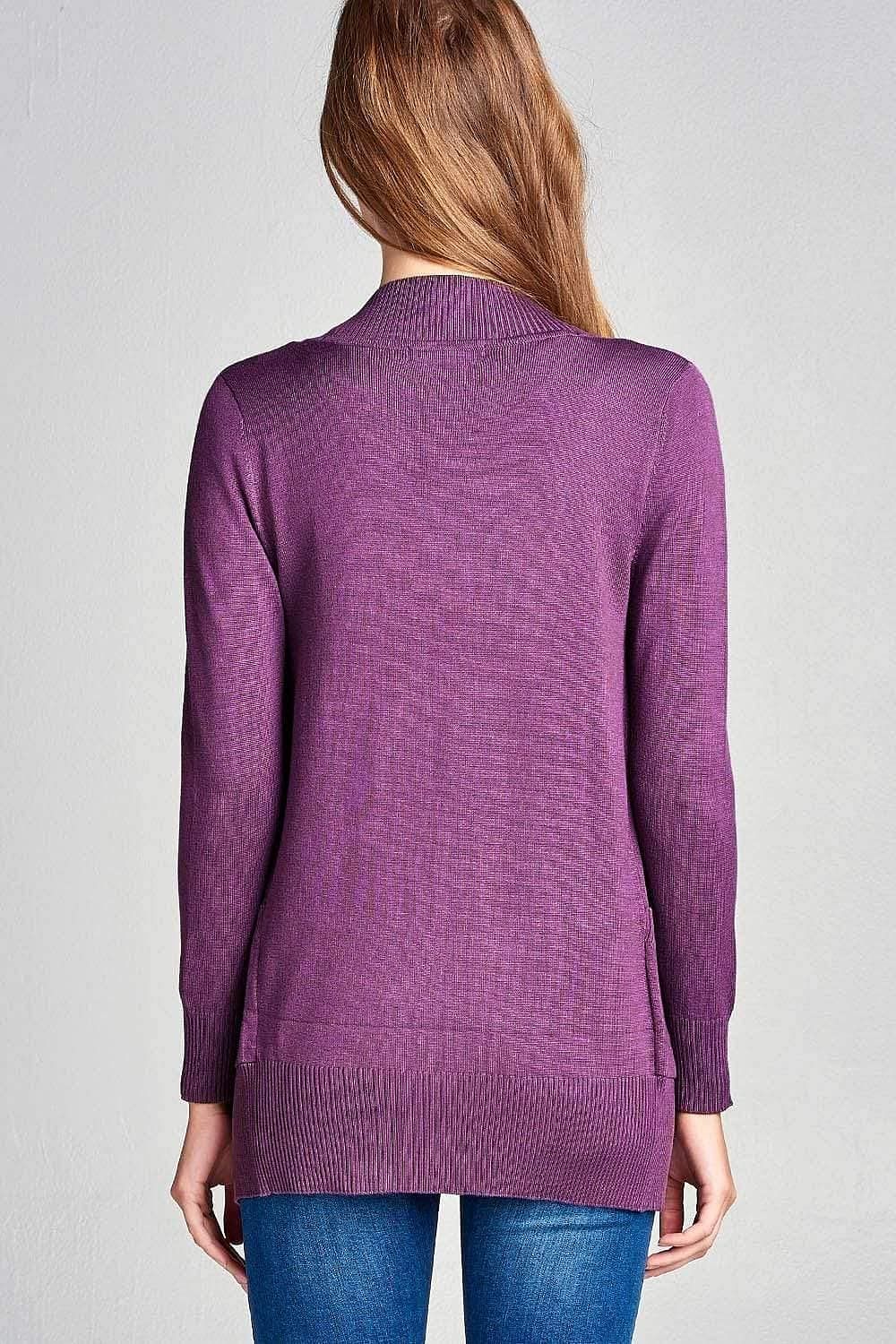 Purple Long Sleeve Open Front Rib Knit Cardigan - Shopping Therapy Cardigan